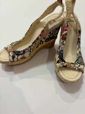 Sakroots Floral & Bird Canvas Espadrille Wedges 9.5
